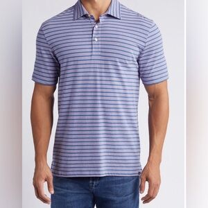 Faherty Retreat Stripe Polo in Misty Marine NWT